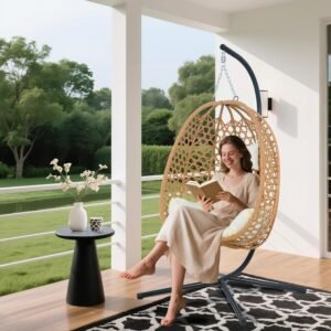 Comfortable Rattan Swing Chair with Stand for Patio, Garden, or Balcony